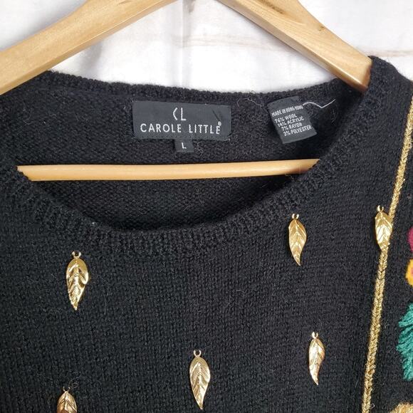 Vintage Carole Little Sweater Women Large Wool Black Rainbow Metallic Charms 90s - Picture 8 of 11